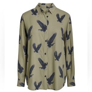 The Kooples Flying Eagles Button-Down Unisex Shirt 100% Viscose Size Small NWT